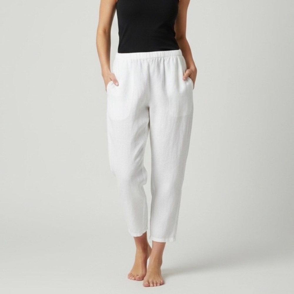 FLAX Relaxed White Linen Casual Lounge Pants